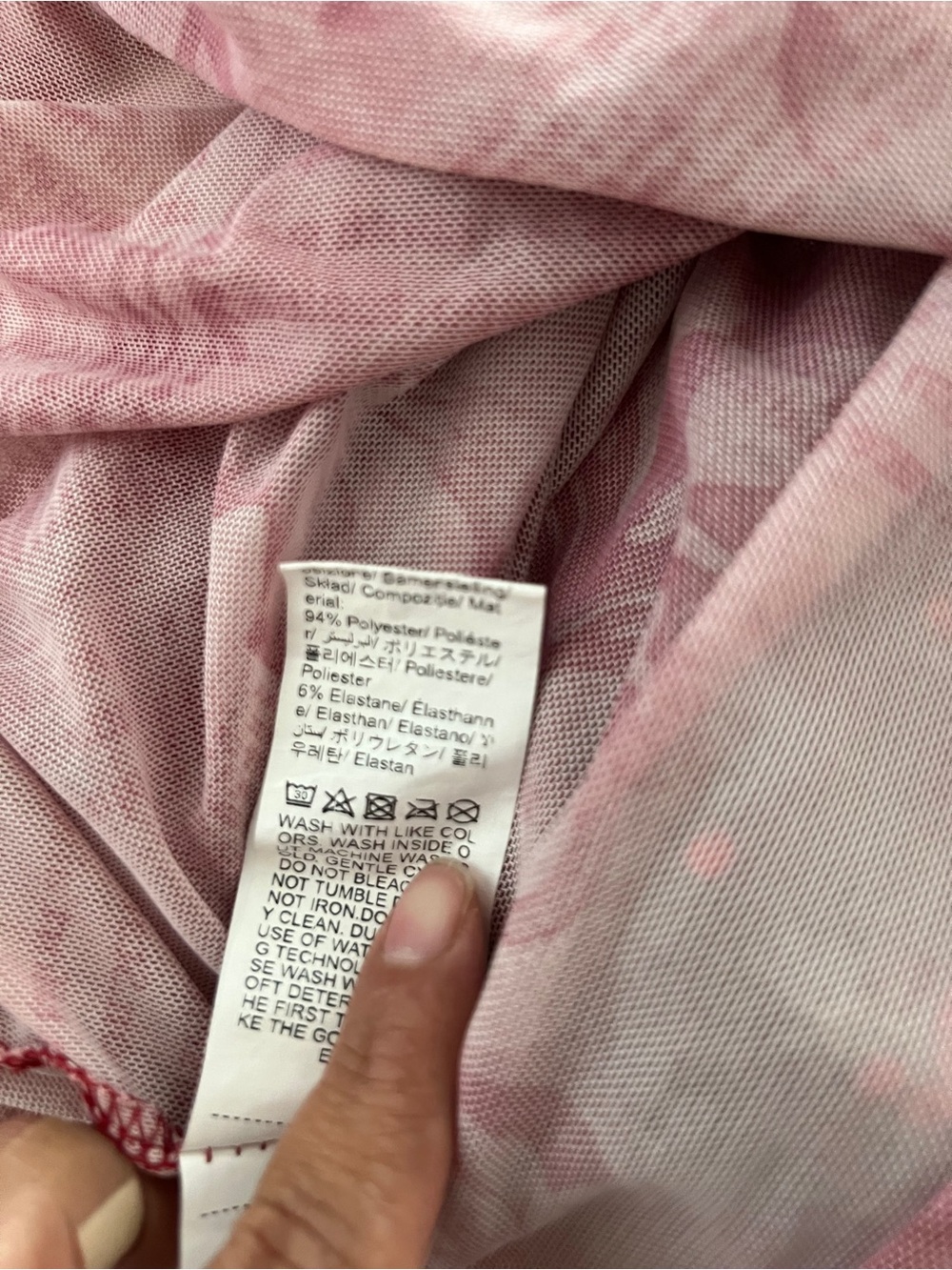 SHEIN Size L Pink Rose Newspaper Print Sheer Mesh Tie Front Top - Picture 8 of 8